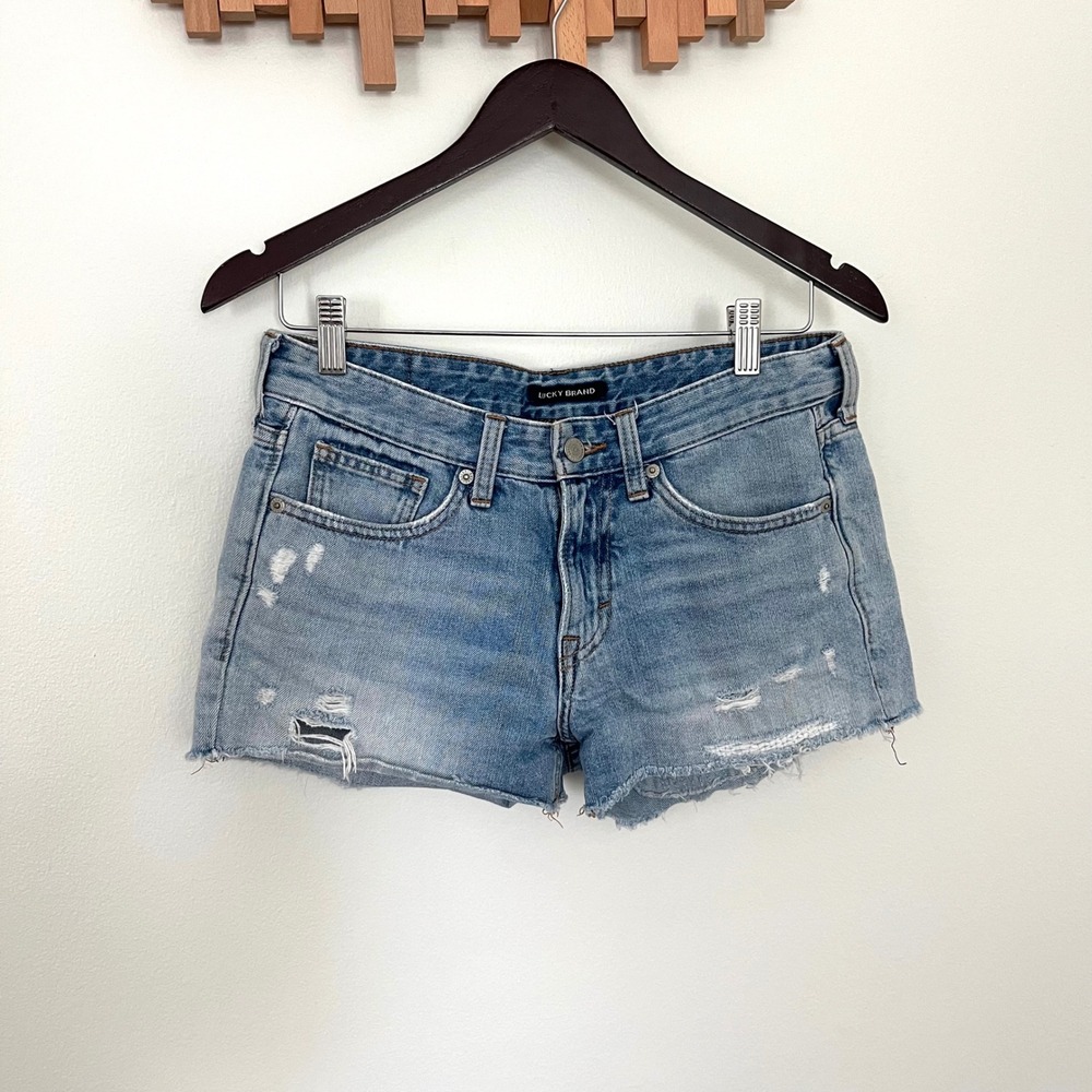 Lucky Brand Mid Rise Boy Short Light Wash Distressed Denim Jean Shorts 0/25
